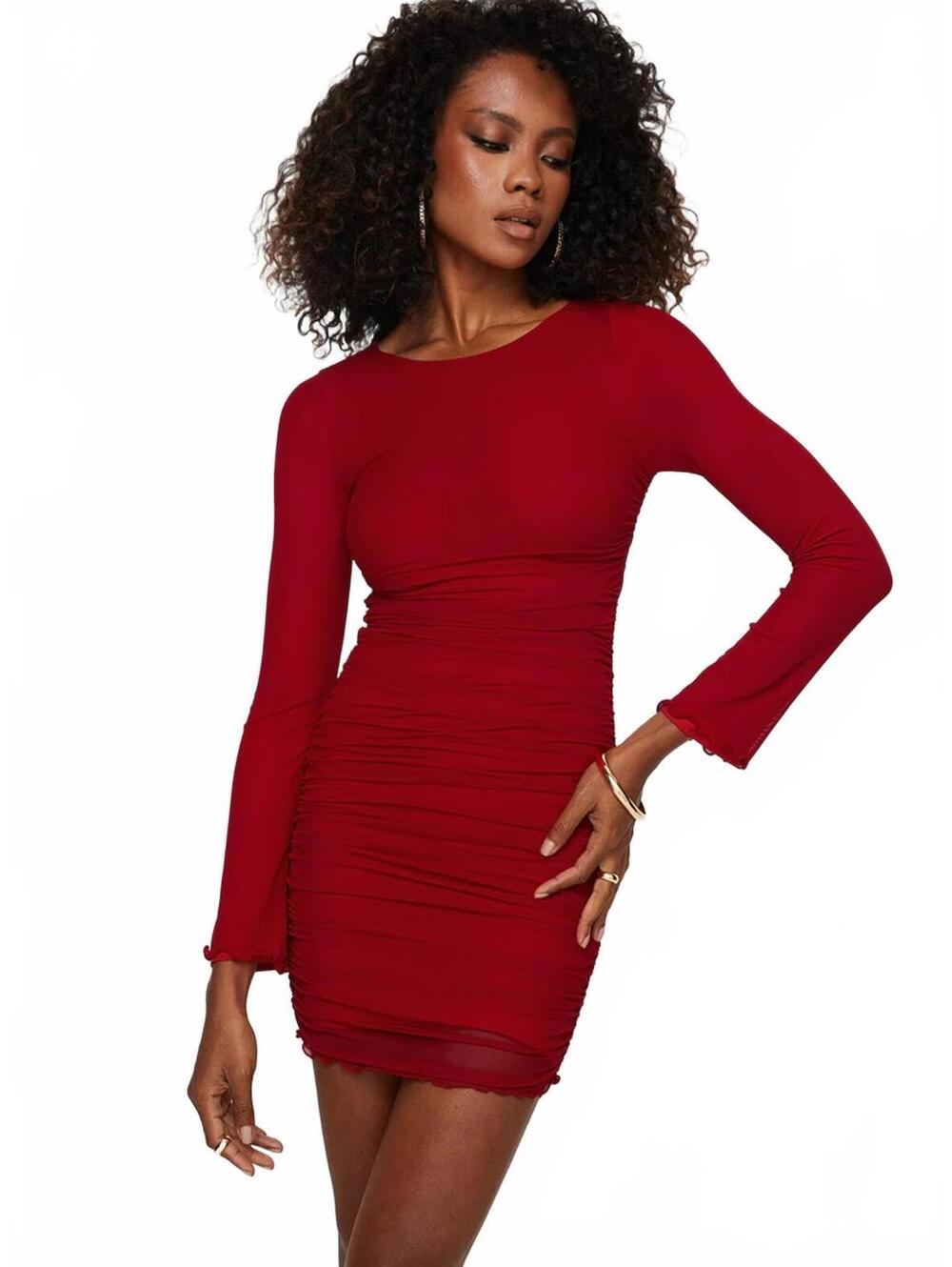 Princess Polly Grandy Red Mesh Ruched Bodycon Mini Dress NWT Size 8